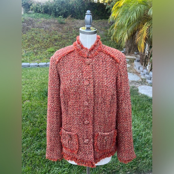 Chico’s Orange Tweed Jacket - Picture 1 of 7
